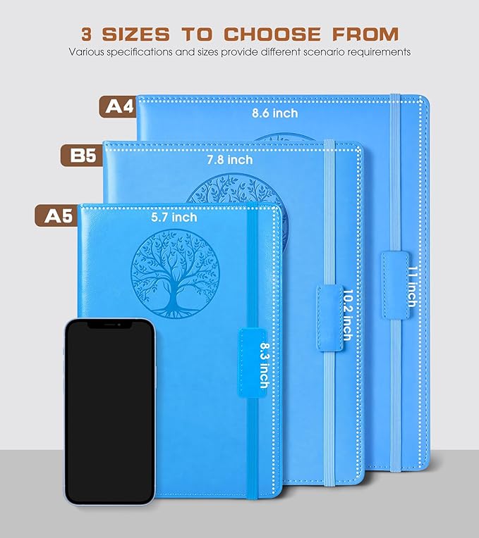 Lined Journal Notebook for Women Men,256 Pages A4 Large Hardcover Leather Journals for Writing,Travel,Business,Work,School,College Ruled Notebooks for Note Taking,Diary Notepad 8.6"×11"(Light blue)