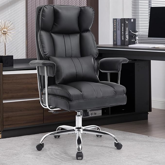 Big and Tall Office Chair 500lbs Wide Seat Executive Office Desk Chair High-Back Office Task Chair, Ergonomic Lumbar Support Computer Office Chairs for Heavy People(Black)