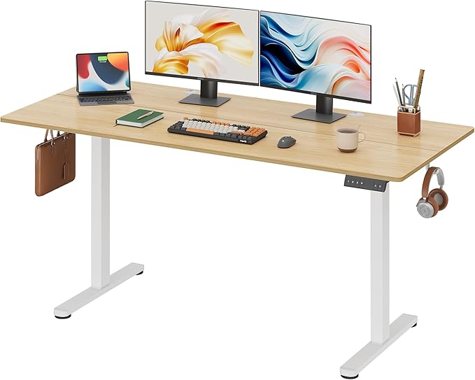 DEVAISE 63 Inch Electric Standing Desk, 3 Adjustable Height Stand up Desk for Home Office, Ergonomic Sit to Stand Desk with LED Touchscreen, Headphone Hook, 3 Memory Preset Computer Desk (Maple)