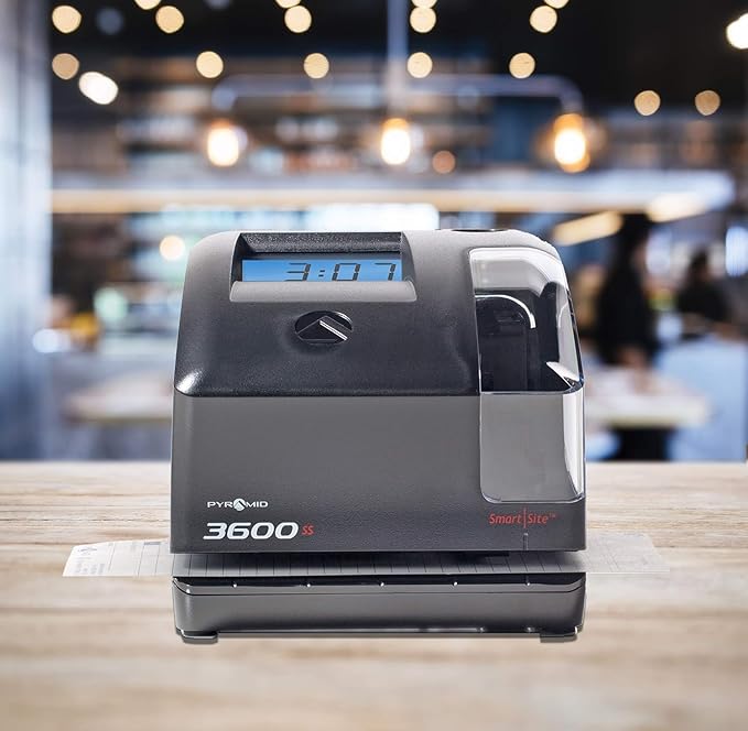 Pyramid Time Systems - 3600SS Dual Function Employee Time Clock and Document Stamp with SmartSite LED Alignment and Tri-View Window - Includes 25 Time Cards, Ribbon, 2 Security Keys