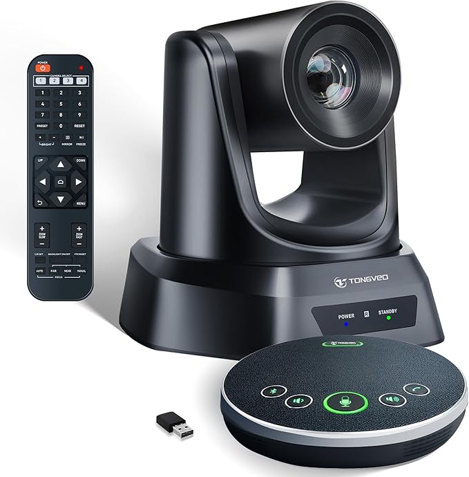 HDMI 20X Optical Zoom PTZ Conference Room Camera System, 1080P 60fps USB3.0 Computer Camera with Microphone & Bluetooth Speakerphone, Easy Setup for Church & Meetings