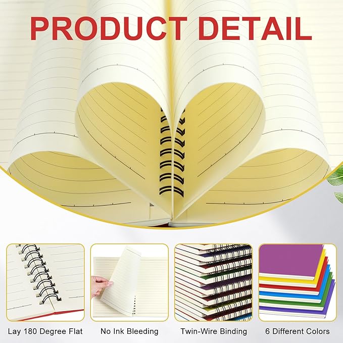 Yahenda Spiral Notebook Bulk A5 Journal Lined 8.3'' x 5.5'' Writing Composition Paper Small Notepad Subject Notebook for Students Office Business Back to School Supplies(Mixed Colors,6 Pcs)
