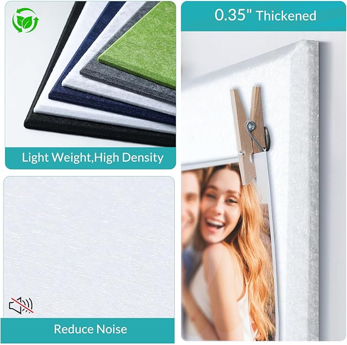 Cork Board for Walls 48" x 36" - White Bulletin Board - 12 Pack Felt Wall Tiles with Safe Removable Adhesive Tabs - Large Corkboard for Office Classroom Home Decor - Snow White