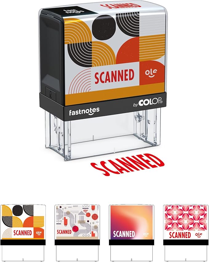 Fastnotes Scanned Self-Inking Rubber Stamp by COLOP - Great for Office Documents, Notary, Warehouse, Accounting Paperwork, Business, and Legal Documentation - Red Ink (Scanned- Red)