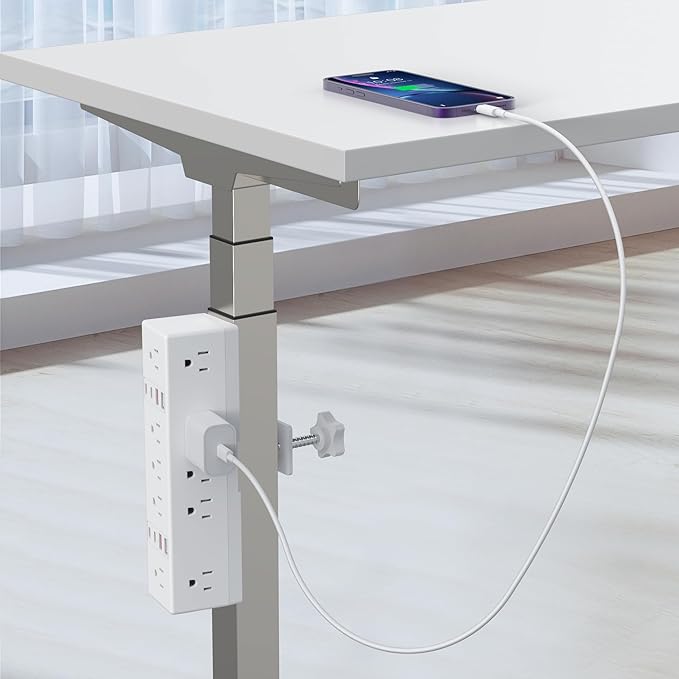 Desk Clamp Power Strip, 40W Fast Charging Station, VILONG Desktop Mount Surge Protector, 8 USB Ports(4 USB-C), 10 AC Outlets and 6Ft Cord, for Home, Office, Fit 1.6" Tabletop Edge