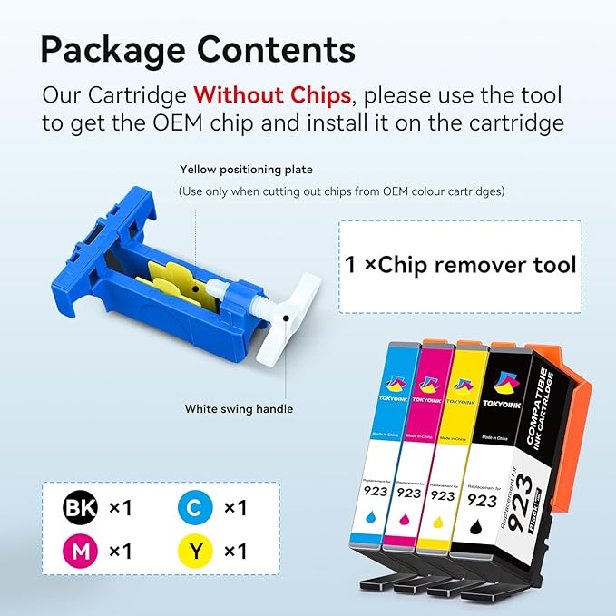 923 Ink Cartridges Combo Pack Replacement for HP 923e 923 923XL Ink Cartridges Work for OfficeJet 8120 8122e 8123 OfficeJet Pro 8130 8135e 8138e 8139e Printer Without Chip (4 Pack)