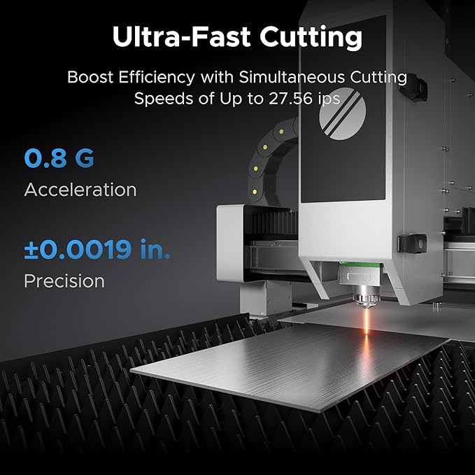 OMTech 1500W Fiber Laser Cutter, 23.6 x 23.6 in. Semi-Enclosed Fiber Laser Cutting Machine with Built-in Water Chiller & External Exhaust Fan, Metal Laser Cutter for DIY Craft Projects Metalworking