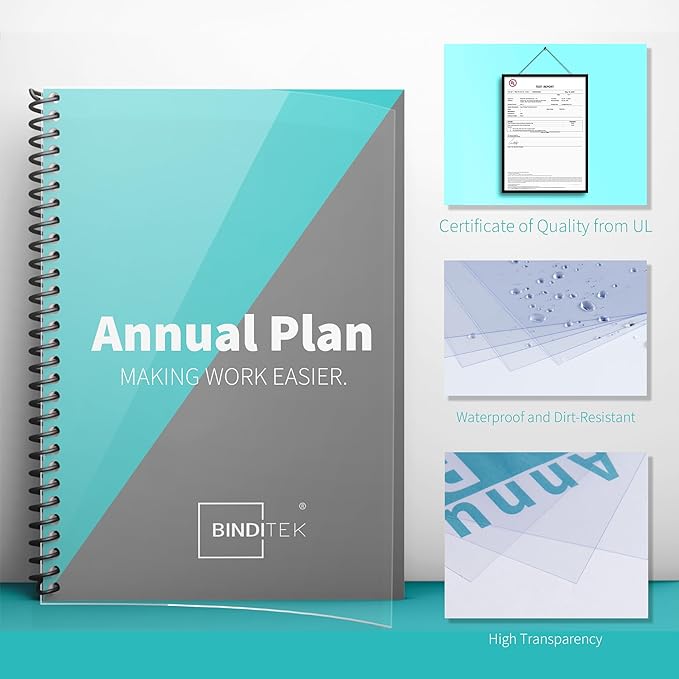 Binditek 200 Pack 4.5 Mil PVC Binding Covers, 8.5 x 11 Inches, Letter Size, Square Corners, Un-Punched, Office Supplies