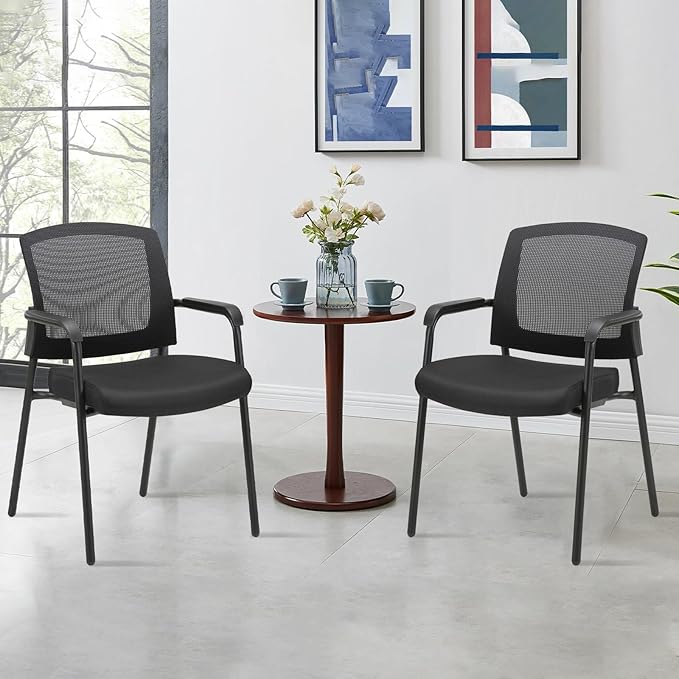 CLATINA Office Reception Guest Chair Mesh Back Stacking with Ergonomic Lumbar Support and Thickened Seat Cushion for Waiting Conference Room Black 2 Pack