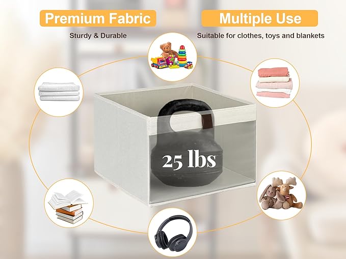 StorageWorks Closet Storage Bins, Extra Large Storage Baskets with Clear Window and Handles, Foldable Fabric Organizer for Clothes, Shelves, Beige, 3 Pack