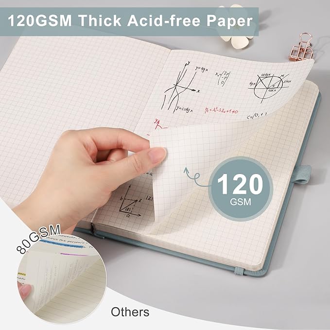 EMSHOI Graph Paper Notebook - 256 Pages A5 Graph Notebook/Journal, Square Grid Notebooks for Work, 120gsm Thick Paper, Executive Hardcover Leather, Inner Pocket, Pen Loop 5.75'' × 8.38''-Yellow