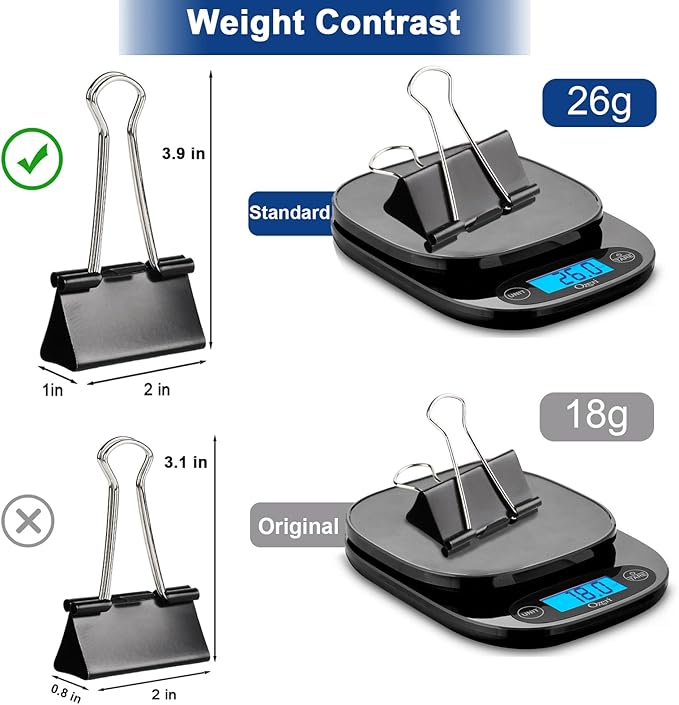 Extra Large Binder Clips Standard 2 inch Length, 1 inch Capacity, 80 Pcs Jumbo Binder Clips for Office