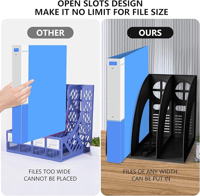 SAYEEC 2 Pack Magazine File Holder for Desktop 3 Compartment Binder Folder Notebook Standing Organizer Office Racks Black Holds Documents for School Working