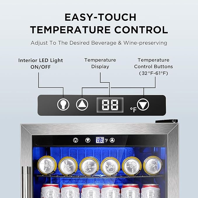 Mini Fridge 130 Can Beverage Refrigerator Cooler, 3.2 Cu.Ft Drink Fridge forSoda Wine Beer, Digital Temperature Control Cooler for Home, Dorm, Bar