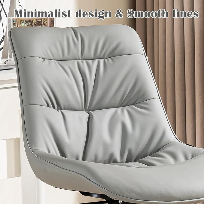Kidol & Shellder Faux Leather Office Chair, Adjustable Swivel Height Task Chair, Rolling Wheels & Soft Backrest - Armless Ergonomic Desk Chair for Home, Office,Vanity,Gaming(Gray)