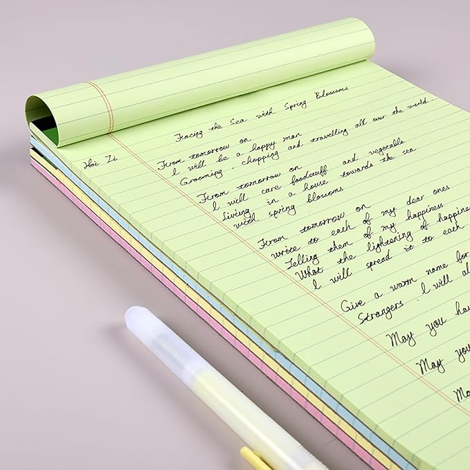 KAISA Colored Legal Pad 15lb Recycled Paper Writing Pad, 4pcs 5"x8" Narrow Ruled and 4pcs 8.5x11 inch Wide Ruled, 50 Sheets, Mixed 8pads, KSU-7358