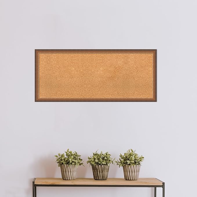 Amanti Art Natural Cork Board for Wall, 18x42 Vision Board with Bronze Frame, Large Corkboard Office Decor for Home Organization, Modern Corkboard Pinboard to Display Items for Home Organization in