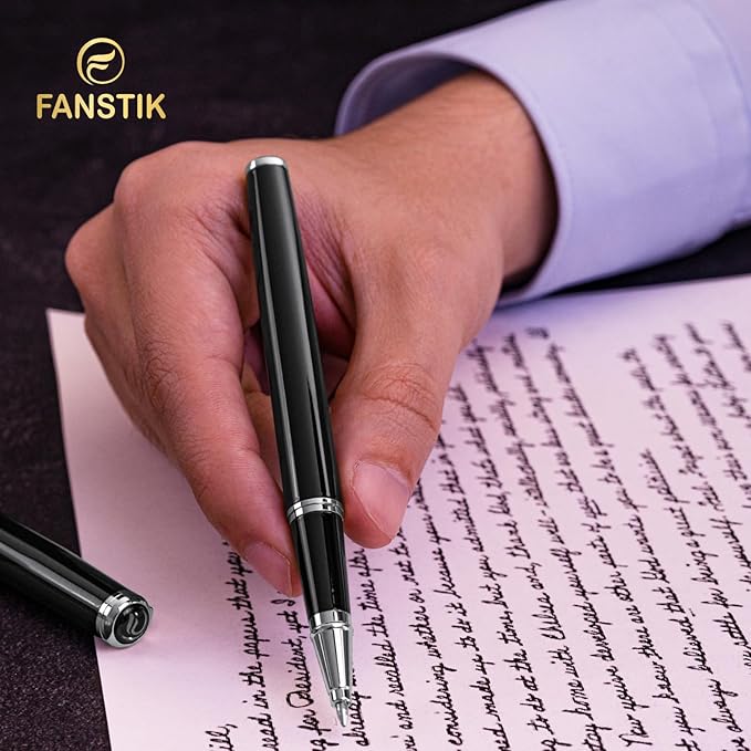 Black & Silver Luxury Rollerball pen (Made In USA) fancy gift set for women, Real 24K Gold Plating, Professional executive pen gift set for men (Lux Rollerball Black-Silver)