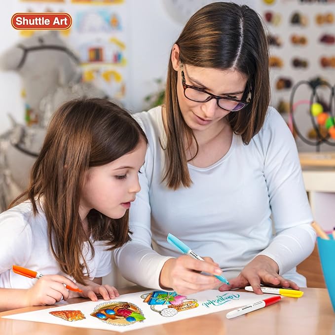 Shuttle Art 30 Colors Permanent Markers, Fine Point, Assorted Colors, Works on Plastic,Wood,Stone,Metal and Glass for Kids Adult Coloring Doodling Marking
