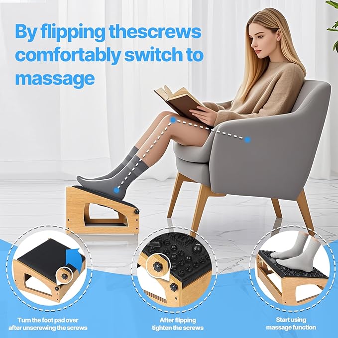 Ergonomic Foot Rest, 4 Adjustable Height Foot Stool,Footrest Under Desk, Flip Over Office Desk Foot Rest, Improving Posture, Promoting Blood Circulation(Natural)