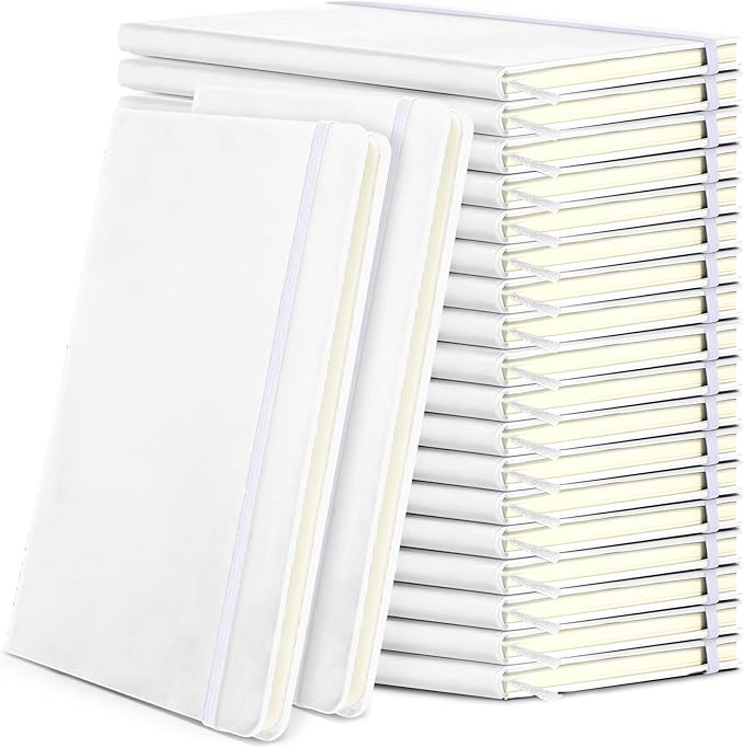 Honoson 20 Pack Lined Journal Notebooks A5 Hardcover Executive Notebook 5.5" x 8.3" PU Leather Wide Ruled Journals Bulk with Elastic Band for Home Business Office School Supplies(White)