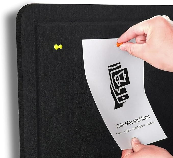 Bulletin Board - 35 x 17.5 inches Decorative Felt Pin Board - Cork Board Alternative for Wall - Foldable Photo Board Self-Adhesive Prayer Board with 20 Pushpins - Black