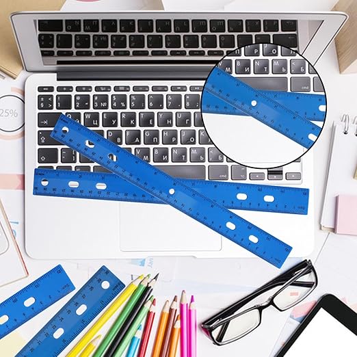 200 Pack 12-Inch Plastic Rulers Bulk, Blue Plastic Ruler, Ruler with Dual-Scale Measurement, Easy to Store, for Educational, Home, or Office and, Practical Use by KUKLIPJIM