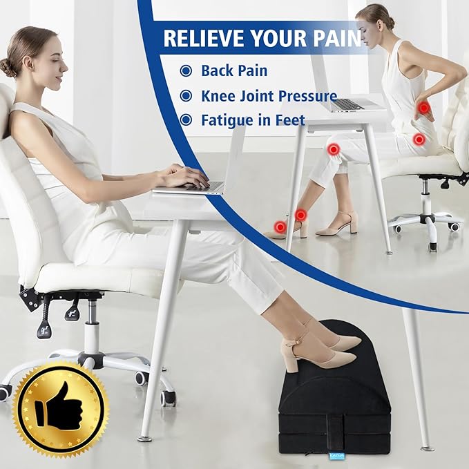 KAYFIA Foot Rest for Under Desk at Work XXL(20in) with 3 Adjustable Heights,Foot Stool with Supportive Gel Foam, Warmer Feet Pocket Footrest for Office Gaming Chair, for Leg Support -Black