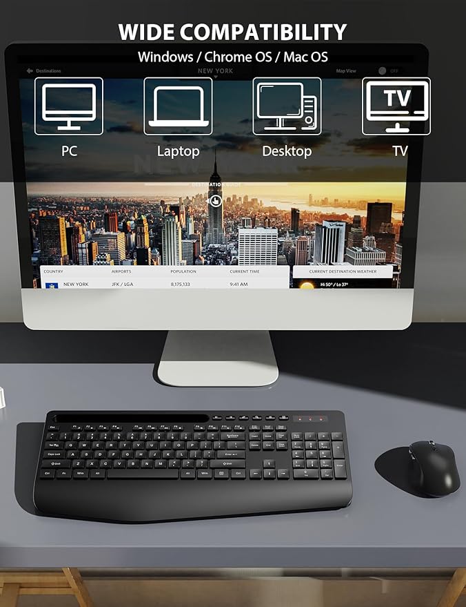 Wireless Keyboard and Mouse Combo 2 Pack - Full-Sized Ergonomic Keyboard with Wrist Rest, Phone Holder, Sleep Mode, Silent 2.4GHz Cordless Keyboard Mouse Combo for Computer, Laptop, PC, Mac, Windows