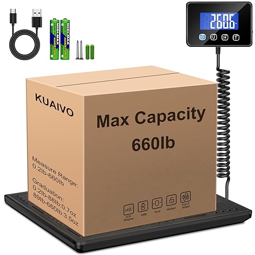 Shipping Scale, 660lbs Heavy Duty Digital Luggage Scale for Packages, 0.35oz High Accurate Postage Scale for Small Business, Warehouse, Home Use, Battery & Charging Cable Include