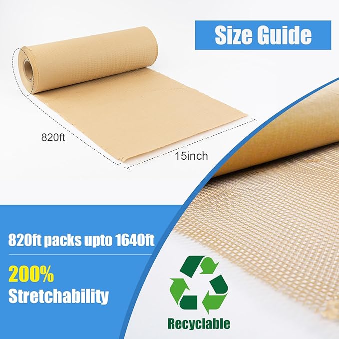 Moving Supplies Honeycomb Packing Paper for Dishes and Glassware 15 Inches * 820 Feet, Large Bubble Cushioning Wrap Roll Eco Friendly Packaging Shipping Material, Sustainable Box Void Filler