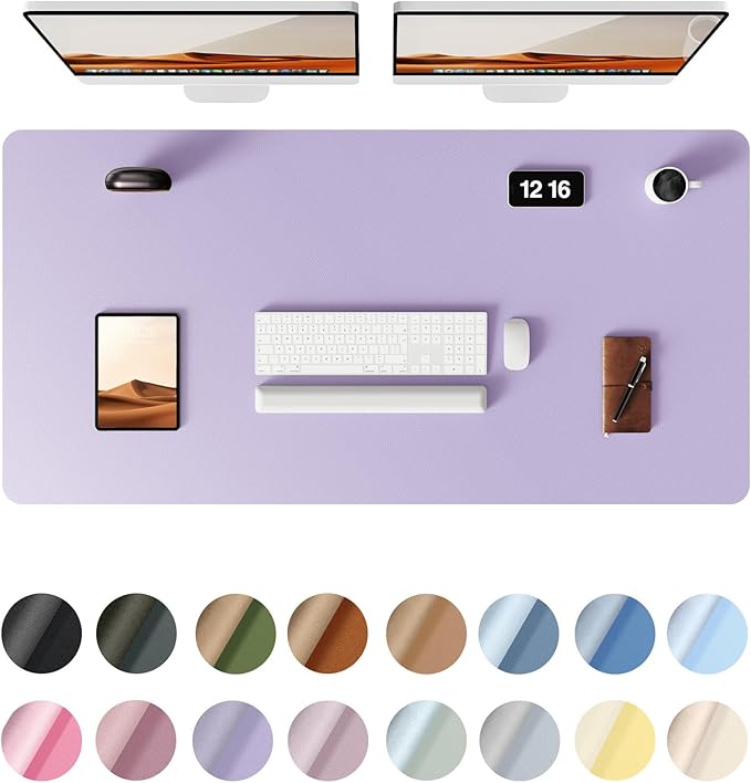 YSAGi Leather Desk Protector, Office Mat, Large Mouse Mat, Non-Slip PU Leather Blotter, Laptop Desk Pad, Waterproof Writing Pad for Office and Home (Light Purple, 47.2" x 23.6")