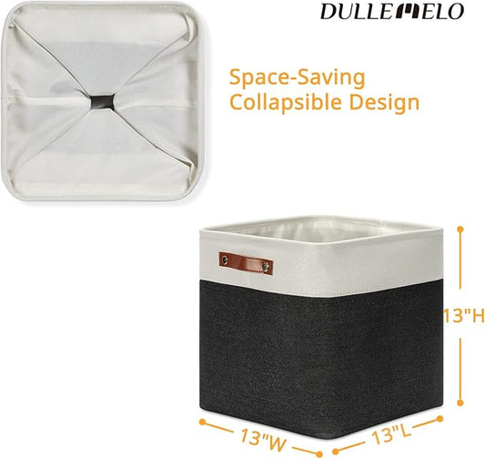 DULLEMELO Storage Baskets, 13 Inch Cube Storage Bins for Shelves Closet Nursery Toy Storage, Foldable Linen Closet Organizers Storage Baskets for Toy Closet Storage?4 Pack - 13" White&Black)