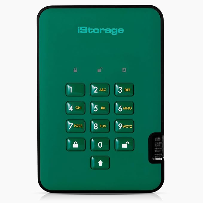 iStorage diskAshur2 HDD 5TB Green | Secure portable hard drive | Password protected | Dust & water resistant | Hardware Encryption