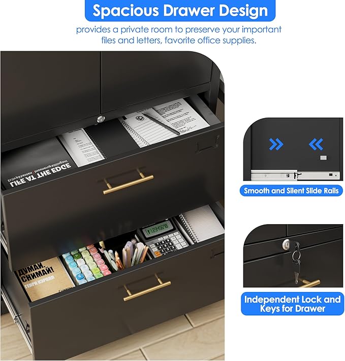 2 Drawer Lateral File Cabinet with Lock, Metal Filing Storage Cabinet with Locking Doors and 2 Adjustable Shelves for Home, Office, School, Fits A4/Letter/Legal Size Folders, Assembly Required