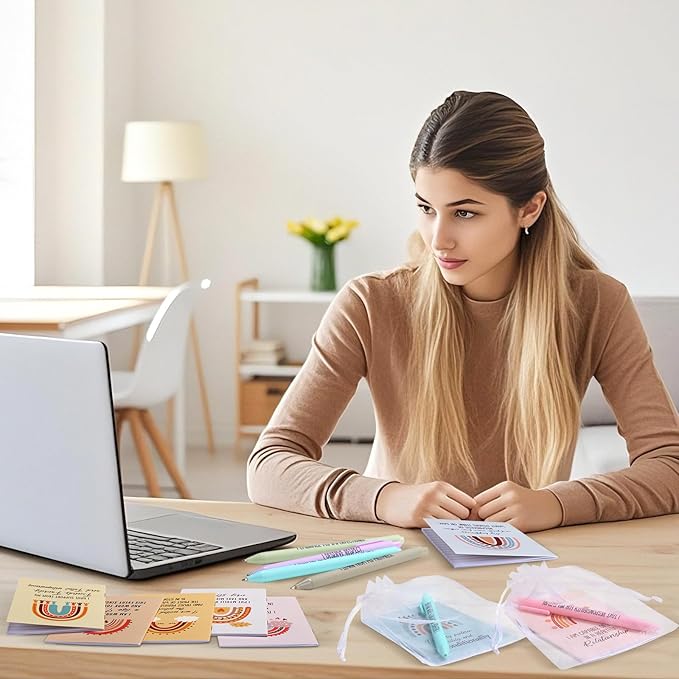 24 Set/48 Pcs Positive Affirmation Gift Set Gratitude Notebooks with Pens Small Bags Motivational Encouragement Notepads Daily Affirmations Journal for Women Stress Relief Self Care (Cute)