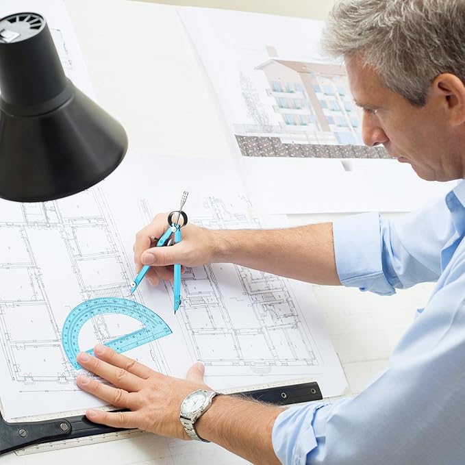 EBOOT Student Geometry Math Set, Drawing Compass and 6 Inch Clear Swing Arm Protractors 180 Degree Math Protractor(Blue and Blue)