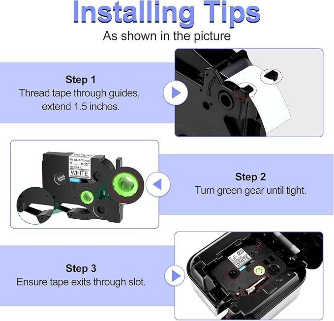2 Pack 9mm 0.35 TZe-FX221 Laminated Tape Compatible for Ptouch TZ TZe Flexible ID Cable Wires Labels Black on White 3/8" for PT-PD200 D210 D400 D600 H100 H110 P300BT P700 P710BT