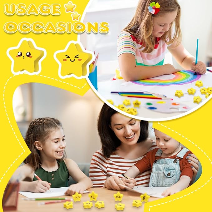 PerKoop 60 Pcs Mini Erasers for Kids Cute Star Erasers Bulk Welcome Back to School Gifts for Students Classroom Rewards Prizes Party Favors