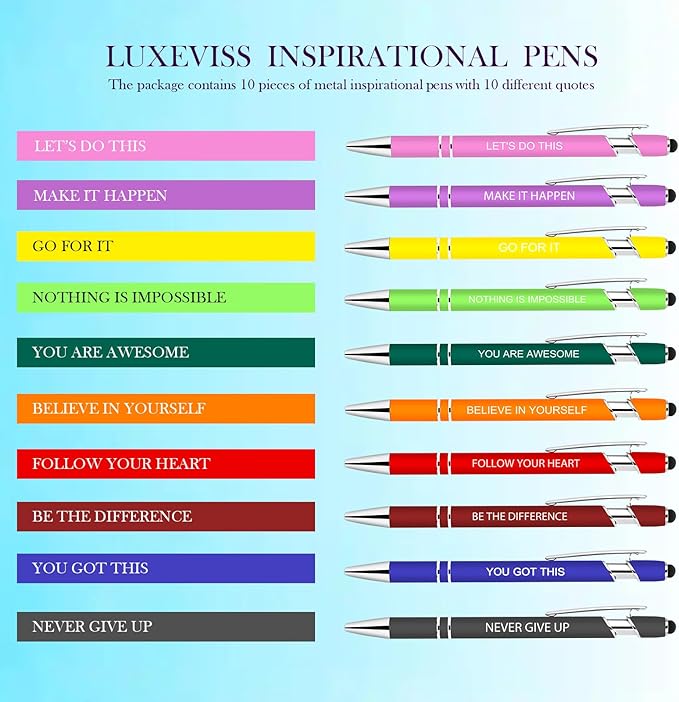 10 Pcs Inspirational Pens Bulk - Motivational Ink Ballpoint Pen with Quotes Stylus Tip Nurse Gifts for School Coworkers Office Supplies Black Ink