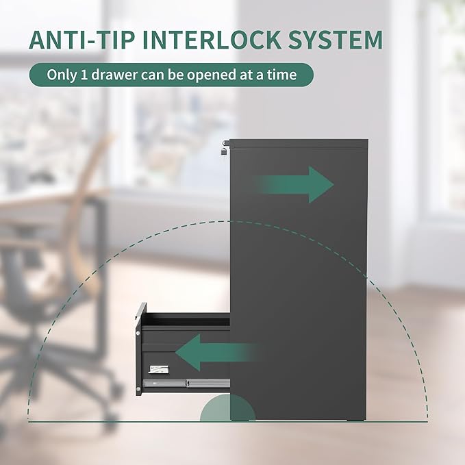 3 Drawer File Cabinet with Lock,Metal Vertical Filing Cabinets for Home Office,Heavy Duty File Storage Cabinet for Letter/Legal/A4/F4 Size File,Assembly Require (Black, Vertical 3 Drawer)