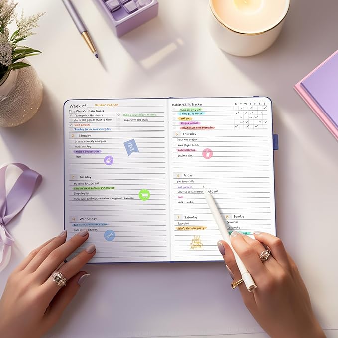 Undated Weekly Planner for 2025, Forvencer Simplified Weekly & Monthly Calendar Planner, Cute Daily Organizer Notebook, Agenda Journal to Track Goals & Tasks, Start Anytime, A5 Size, Brown Leaf