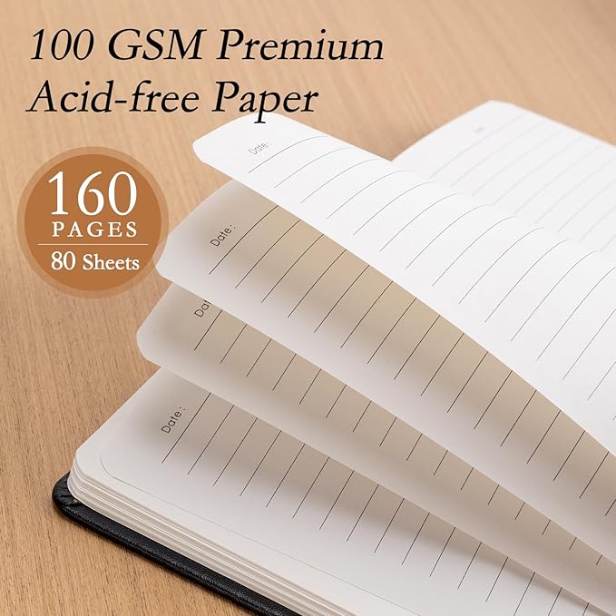 deli 6-Pack Black Lined Journal Notebook, 160 Pages Hardcover Writing Notebook, A5 (5.5"x8.2") College Ruled Notebook for Office, School, Work Notes