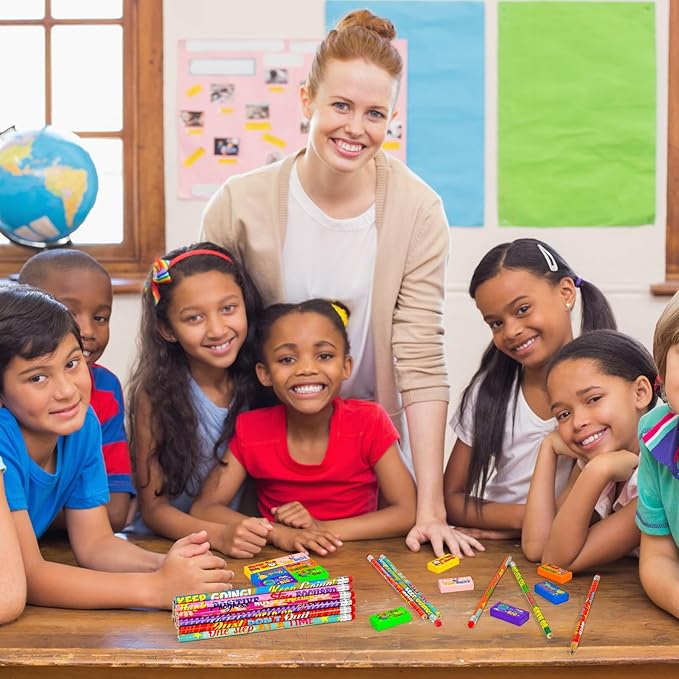 Cinrobiye 100 Pcs Inspirational Pencils with Erasers for Kids,Motivational Pencil Erasers Bulk Back to School Gifts Supplies Party Favor Goody Bag Fillers for Students Classroom Teacher Prizes Reward