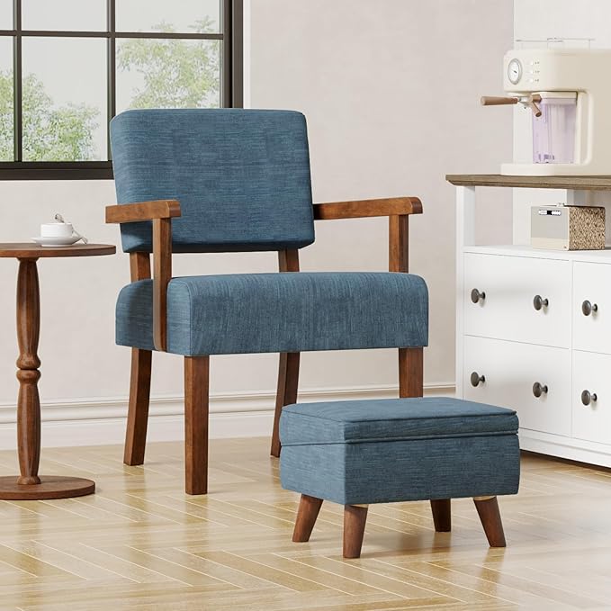 Accent Chair with Wood Frame, Arm Chairs Oversize with Soft Seat and Armrests for Living, Dining, Bed, Reading, and Waiting Rooms