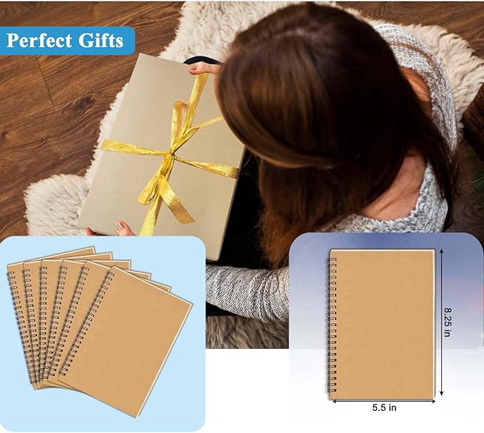 GINMLYDA Small Spiral Notebook A5, 6Pack 120 Lined Pages 8.25x5.5 Inches Brown Spiral Journal Kraft Cover Notebooks & Writing Pads for School Home Office Aesthetic Sketch Drawing Note