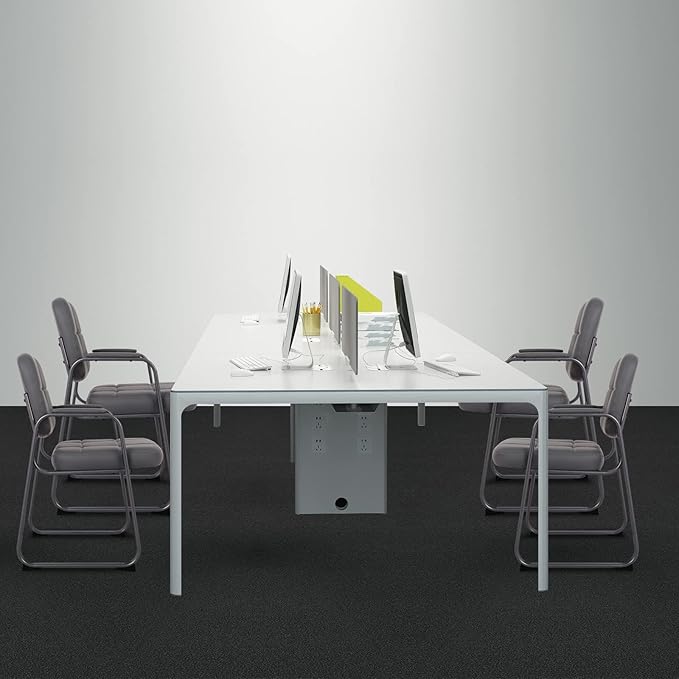 CLATINA Waiting Room Guest Chair with Bonded Leather Padded Arm Rest for Office Reception and Conference Desk Black with Sled Base Grey 8 Pack