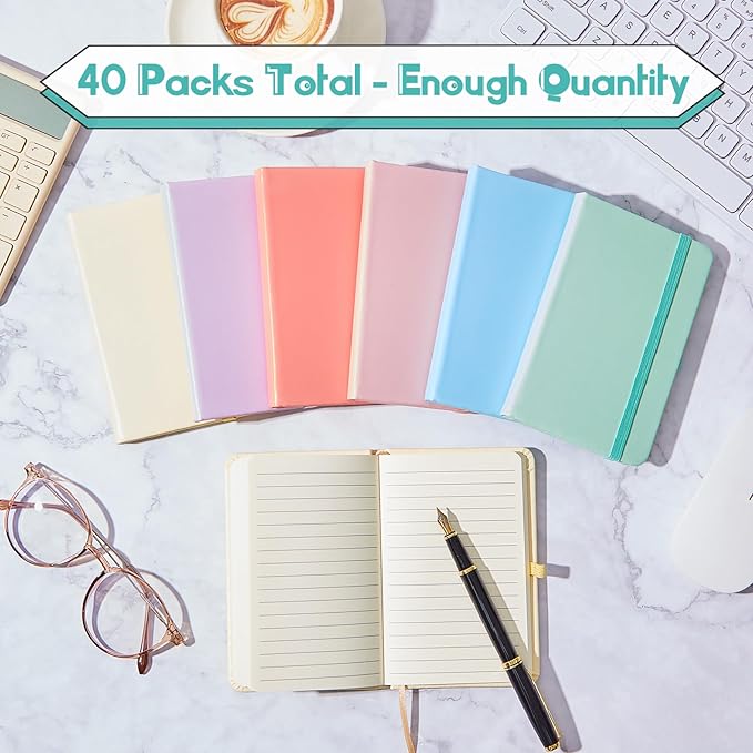 Laumoi 12 Pieces Small Notebooks A6 Pocket Journals 3.5 x 5.5 Inch Small Leather Notebook Mini Ruled Lined Journal with Elastic Band Pen Holder Page Marker Ribbons (Macaron Colors)