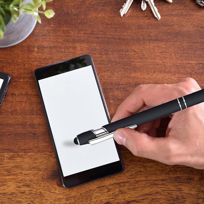 24 Pcs Blue Ink Ballpoint Pen with Stylus Tip 2 in 1 Ballpoint Pen 1.0 mm Blue Ink Metal Stylus Pen for Touch Screens Coworkers, Family, Colleagues, Office (Black)