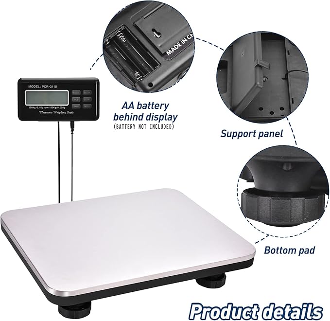 Shipping Scale 660lbs LCD Digital Postal Scale, Stainless Heavy Duty Postage Scale for Packages, 300kg Capacity Platform Scale for Shipping Weighing(14"X 12")